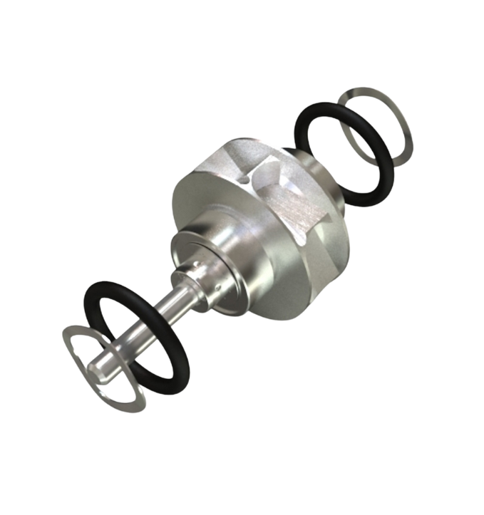 Close-up of a dental turbine cartridge with black O-rings